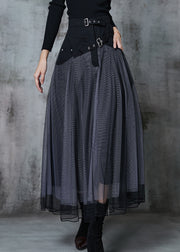 Chic Grey Exra Large Hem Patchwork Tulle Pleated Skirt Spring