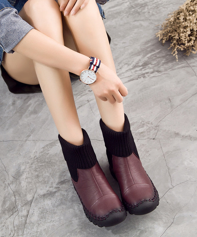 Chic Grey Faux Leather Boots Knit Splicing Boots