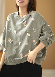 Schicker grauer lockerer Herbst-Pullover mit O-Ausschnitt und Street Wear