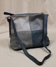 Chic Grey Patchwork Calf Leather Messenger Bag