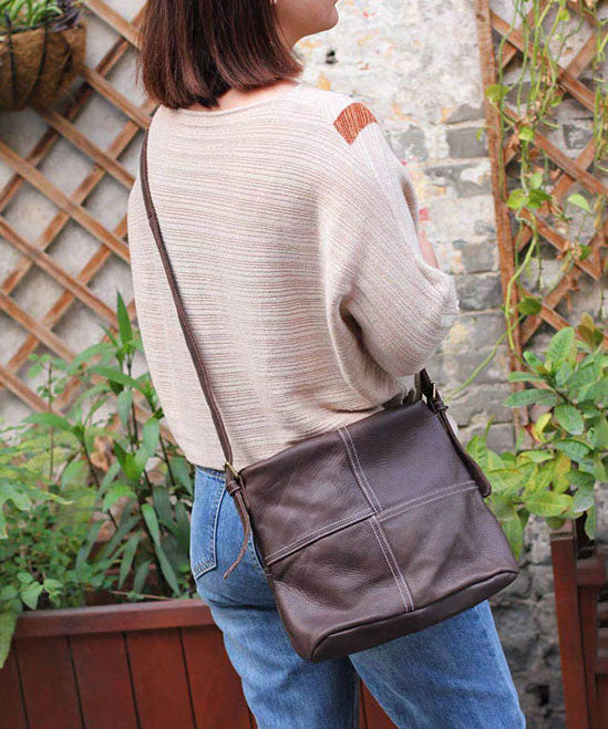 Chic Grey Patchwork Calf Leather Messenger Bag