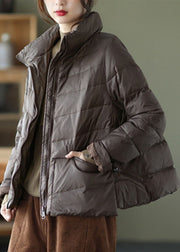 Chic Grey Stand Collar Pockets design Winter Thick Down Coats