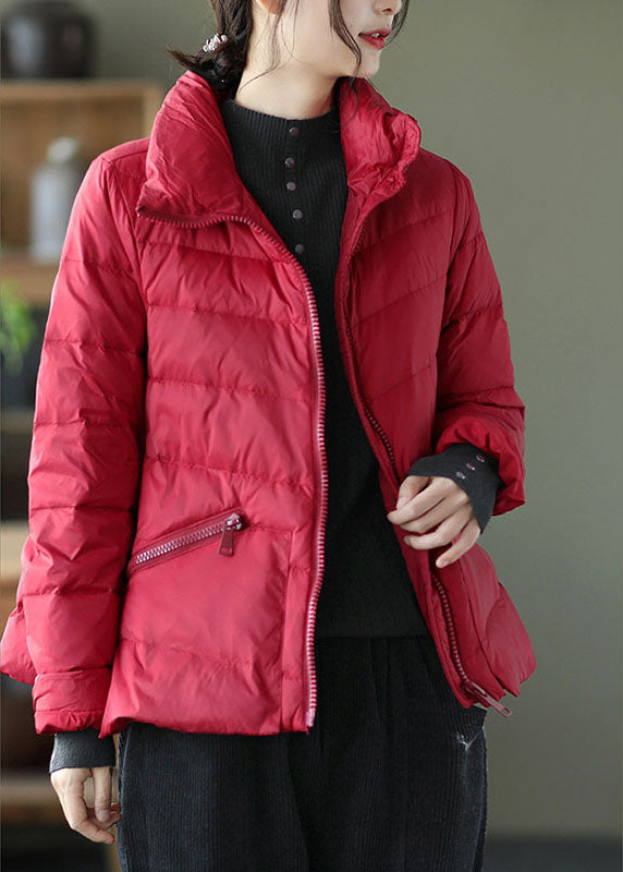 Chic Grey Stand Collar Pockets design Winter Thick Down Coats