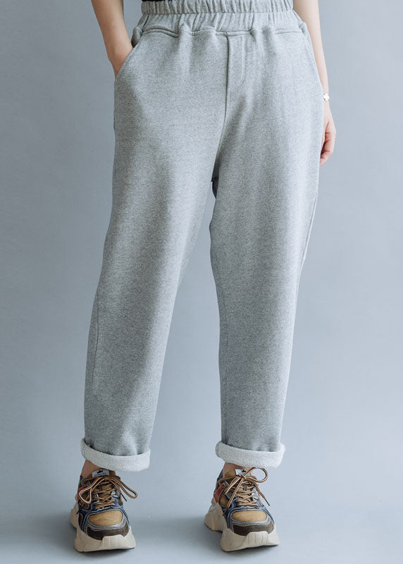 Chic Grey elastic waist Cotton straight pants Spring