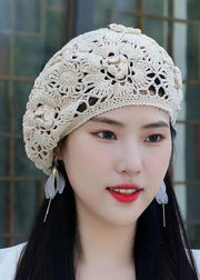 Chic Handmade Black Hollow Out Crochet Floral Knit Beret Hat