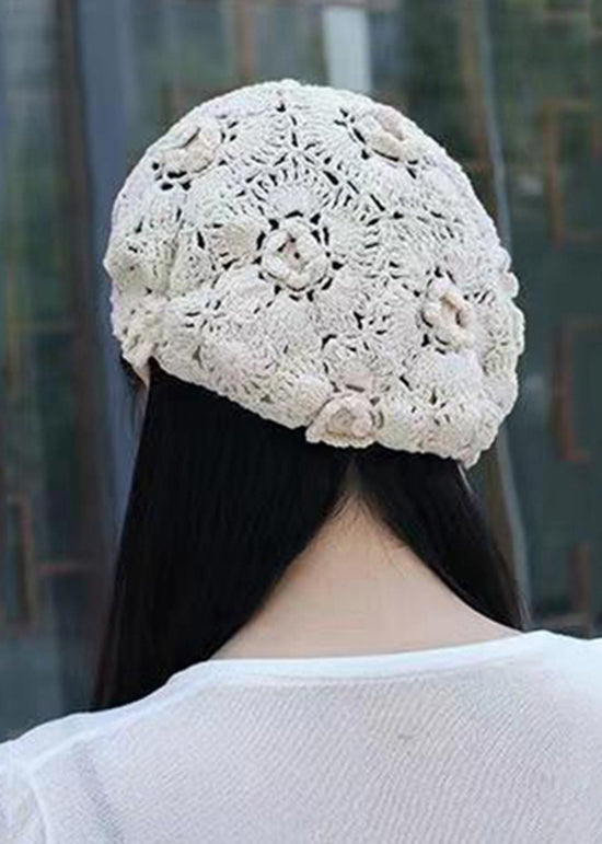 Chic Handmade Black Hollow Out Crochet Floral Knit Beret Hat