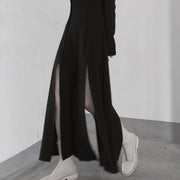 Chic High Neck Asymmetric Dress Runway Black Art Dress - SooLinen