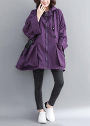 Chic Hooded Tie Waist Plus Size Spring Coats Women Purple Dresses Jackets - SooLinen
