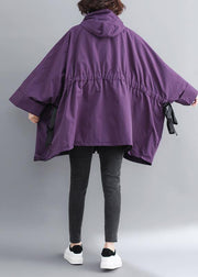 Chic Hooded Tie Waist Plus Size Spring Coats Women Purple Dresses Jackets - SooLinen