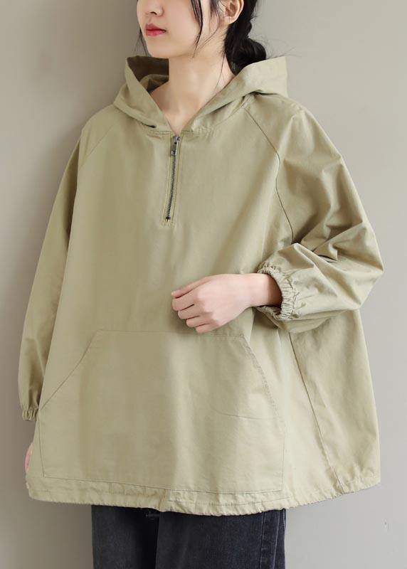 Chic Hooded Zip Up Spring Clothes For Women Work Outfits Khaki Blouses - SooLinen