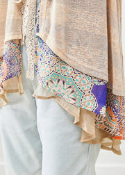 Chic Khaki Lace Up Patchwork Ruffles Cotton Vests Sleeveless