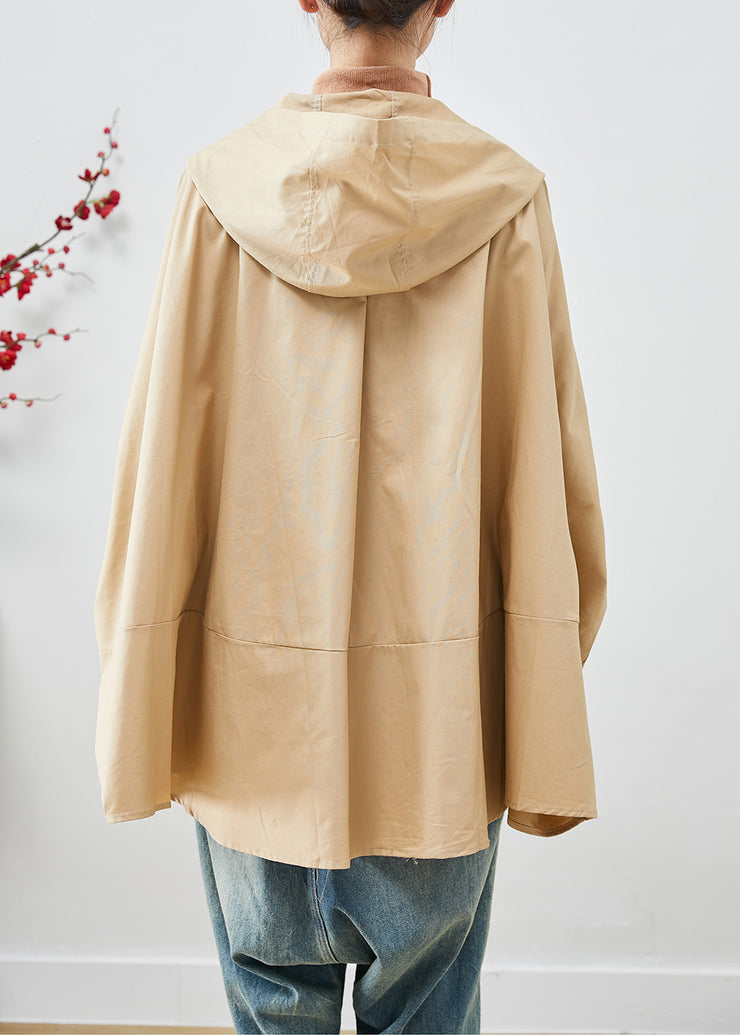 Chic Khaki Oversized Patchwork Cotton Coats Batwing Sleeve