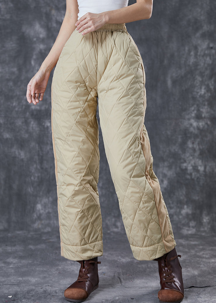 Chic Khaki Oversized Patchwork Thick Fine Cotton Filled Pants Winter