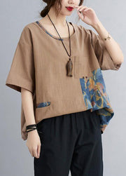 Chic Khaki Patchwork Pockets Cotton Linen Shirt Summer - SooLinen
