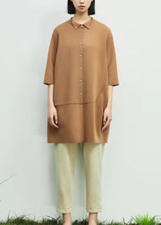 Chic Khaki Peter Pan Collar Asymmetrical Patchwork Cotton Dresses Spring