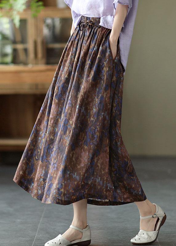 Chic Khaki Print Patchwork A Line Skirt Linen Fall - SooLinen
