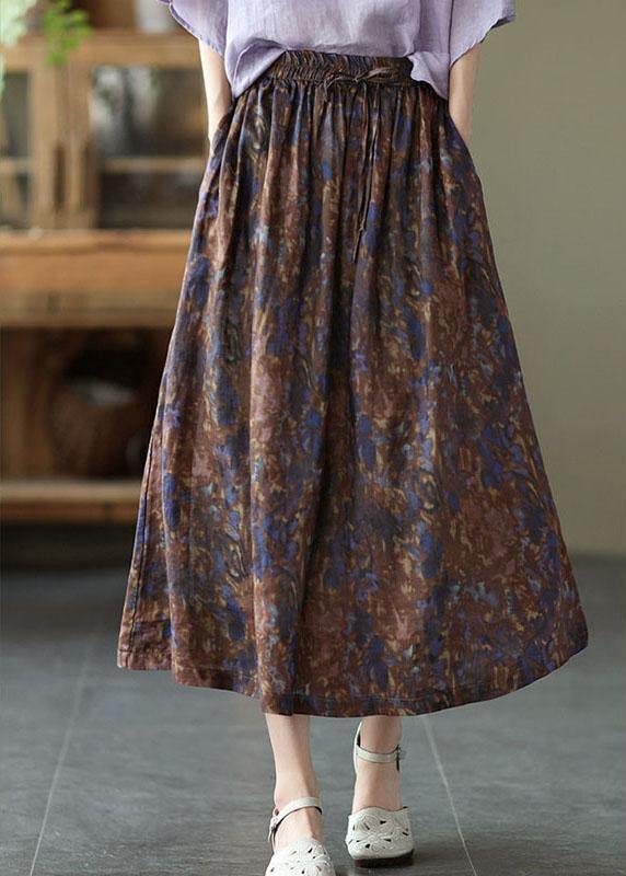 Chic Khaki Print Patchwork A Line Skirt Linen Fall - SooLinen