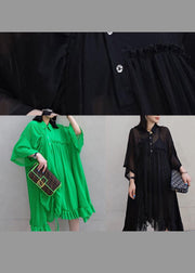 Chic Lapel Asymmetric Spring Quilting Dresses Design Black Long Dresses - SooLinen