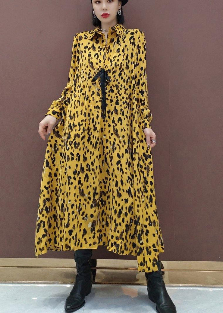 Chic Lapel Large Hem Spring Clothes Fashion Ideas Yellow Dotted Maxi Dress - SooLinen