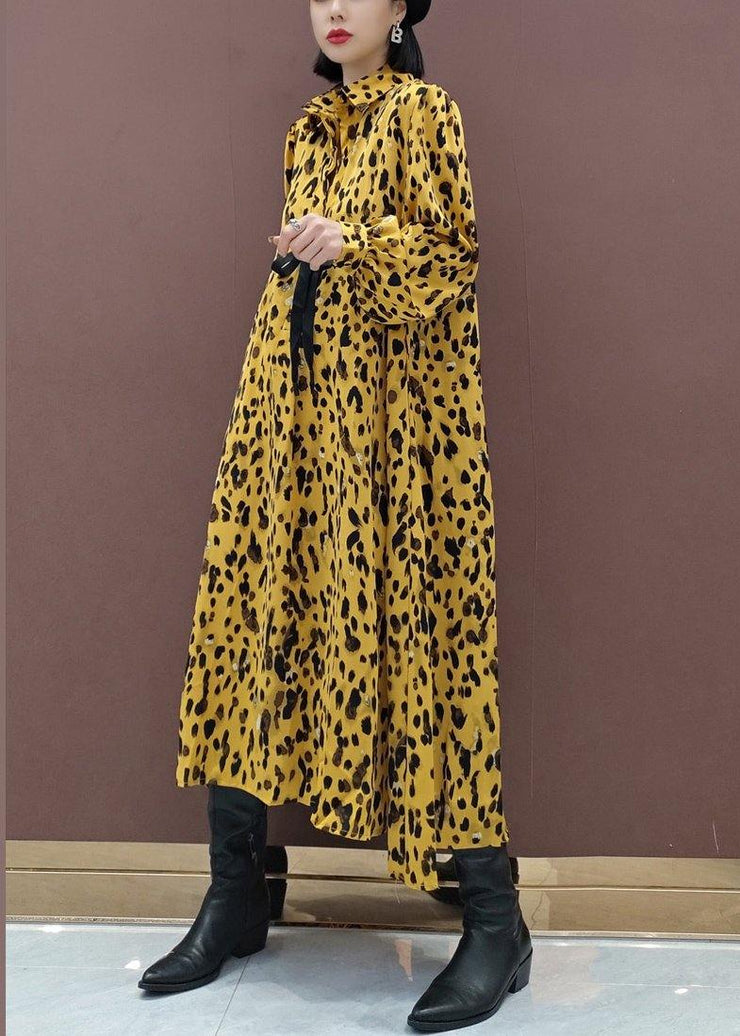 Chic Lapel Large Hem Spring Clothes Fashion Ideas Yellow Dotted Maxi Dress - SooLinen