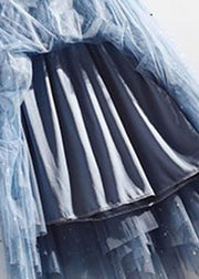 Chic Light Blue Elastic Waist Sequins Tulle A Line Skirts Summer