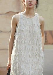 Chic Linen O-Neck Tassel Tank Top Mid Dress Summer