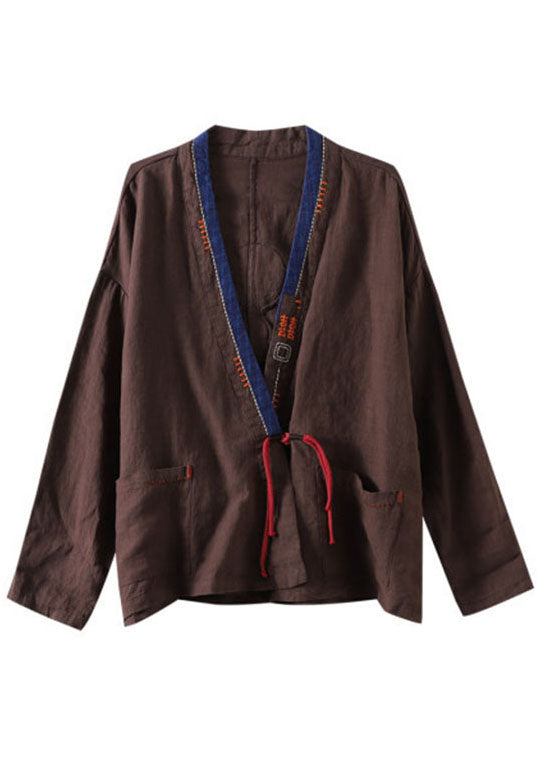 Chic Mulberry Embroidered Patchwork Loose Coat Spring