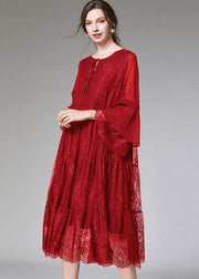 Chic Mulberry Fashion Flare Sleeve Fall Lace Sundress - SooLinen