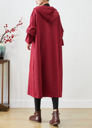 Chic Mulberry Hooded Chinese Button Cotton Trench Coat Fall