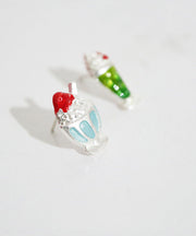 Chic Multicolour Asymmetrical Design Ice Cream And Sundae Metal Silver Stud Earrings
