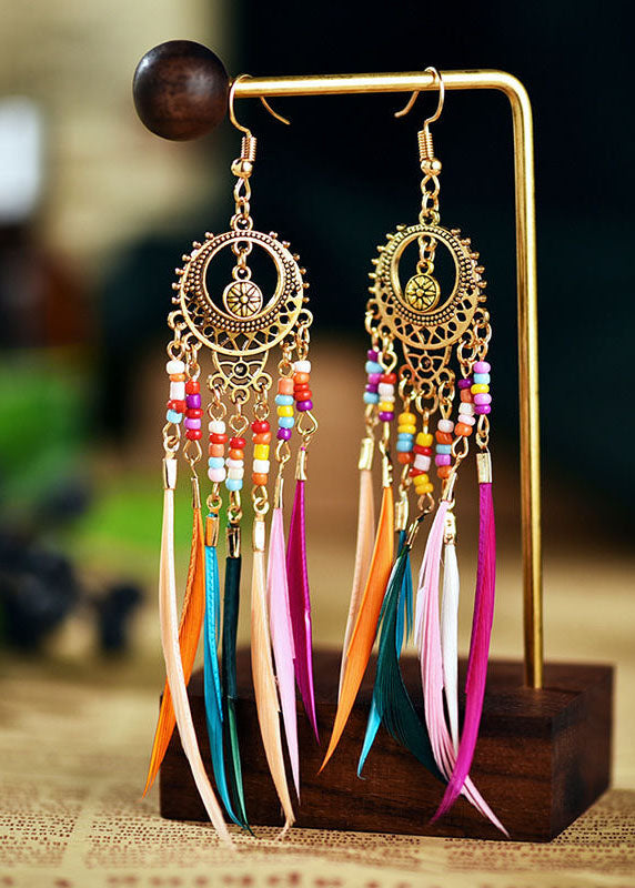 Chic Multicolour Feather Tassel Metal Drop Earrings
