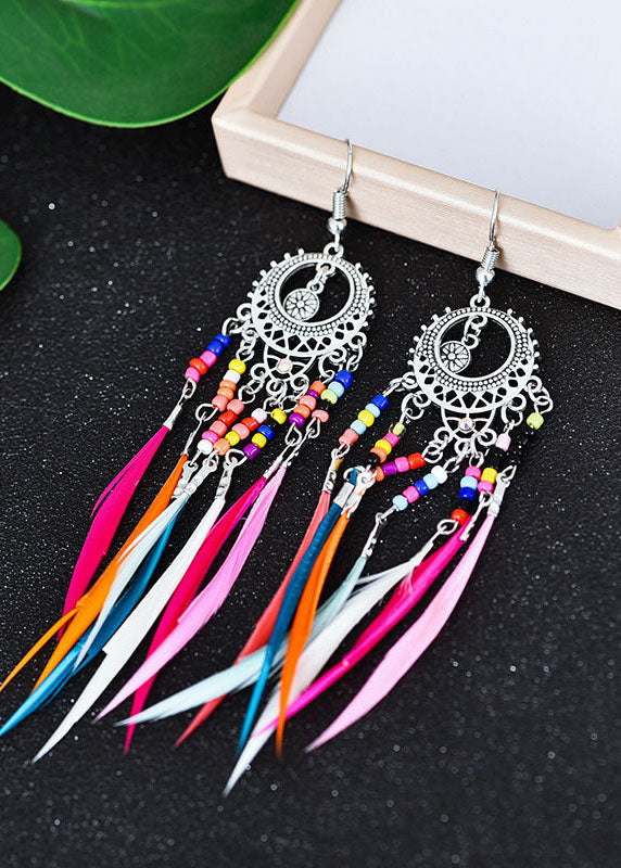 Chic Multicolour Feather Tassel Metal Drop Earrings