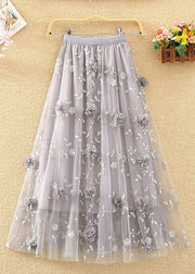 Chic Navy Embroidered Elastic Waist Tulle Skirts Summer