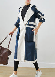 Chic Navy Oversized Patchwork Original Design Cotton Trench Coats Fall