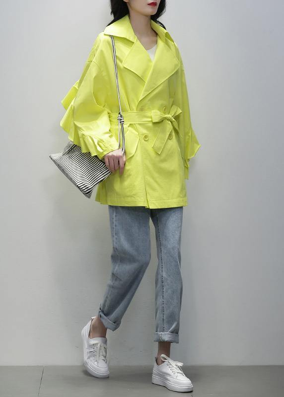 Chic Notched tie waist Fashion tunics yellow women coats - SooLinen