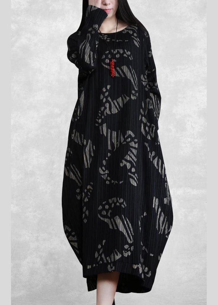 Chic O Neck Spring Tunics Runway Black Print Long Dresses - SooLinen
