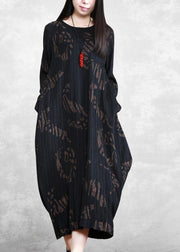 Chic O Neck Spring Tunics Runway Black Print Long Dresses - SooLinen