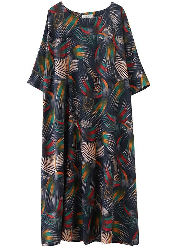 Chic O Neck Summer Dress Work Outfits Abstract Pattern Maxi Dresses - SooLinen