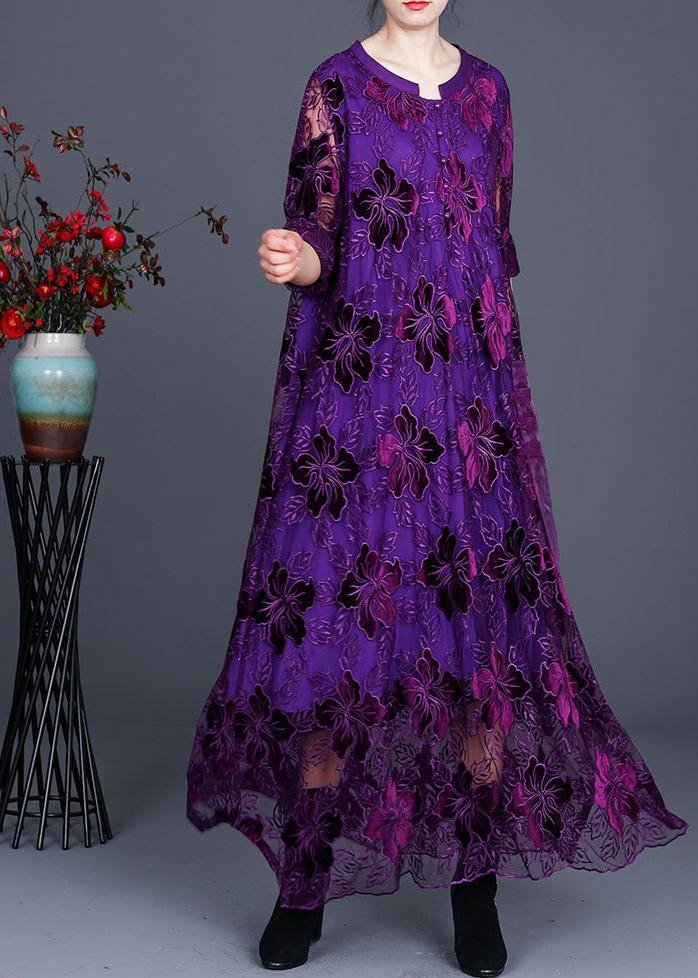 Chic Purple Lace Maxi Dress Caftans Loose Dresses - SooLinen
