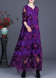 Chic Purple Lace Maxi Dress Caftans Loose Dresses - SooLinen