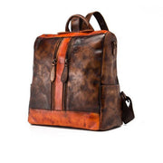 Chic Omychic Casual Travel chocolate Color Matching Leather Backpack - SooLinen
