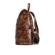 Chic Omychic Casual Travel chocolate Color Matching Leather Backpack - SooLinen