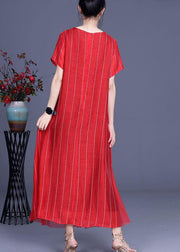 Chic Orange Embroidery Patchwork Summer Silk Dresses Short Sleeve - SooLinen