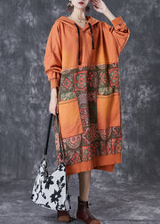 Chic Orange Oversized Patchwork Cotton Pullover Sweatshirt Dress Fall