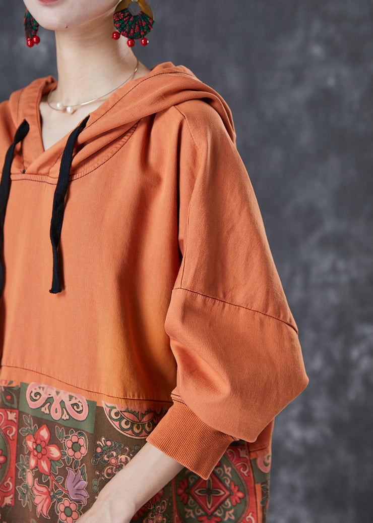 Chic Orange Oversized Patchwork Cotton Pullover Sweatshirt Dress Fall