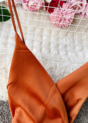 Chic Orange V Neck Patchwork Silk Slip Maxi Dress Summer
