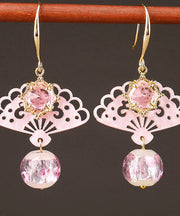 Chic Pink Copper Crystal Coloured Glaze Fan Drop Earrings