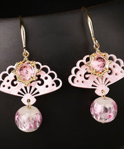 Chic Pink Copper Crystal Coloured Glaze Fan Drop Earrings
