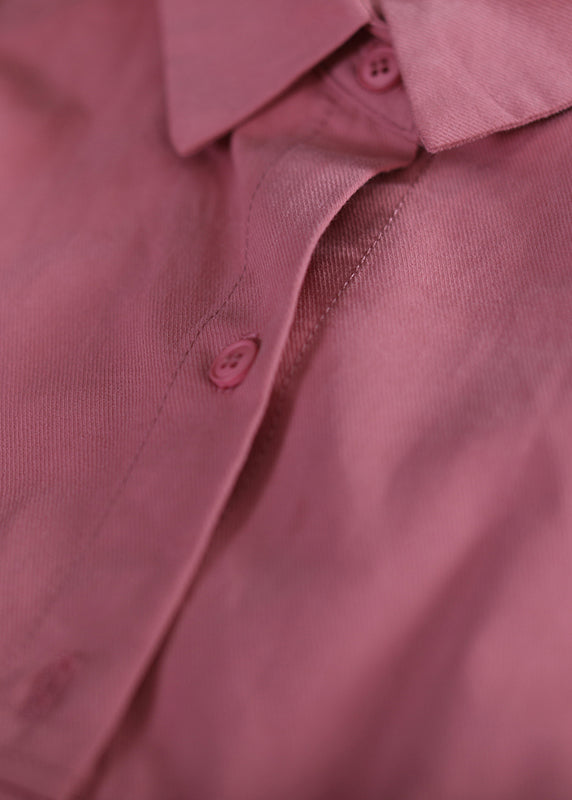 Chic Pink Peter Pan Collar Button Pockets Shirts Long Sleeve