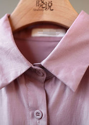 Schicke rosa PeterPan-Kragen-Knopf-Taschen-Herbst-Hemd mit langen Ärmeln